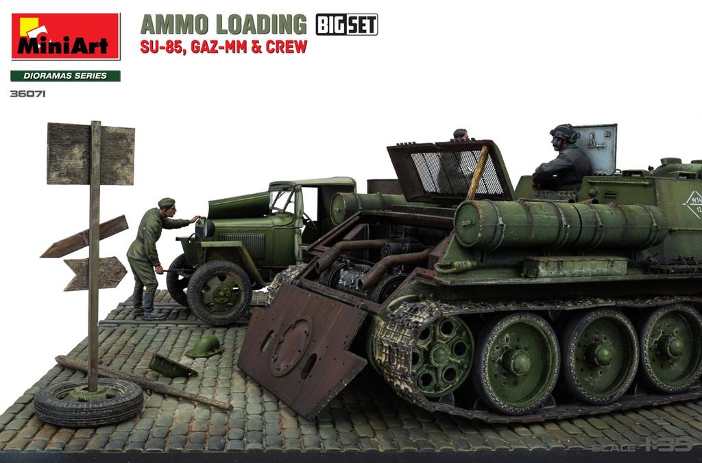 MiniArt Soviet Ammunition Loading Big Set Medium 6 Crew Plastic Model MA36071 1/35 SU-85 Self-propelled Gun, GAZ-MM Truck,