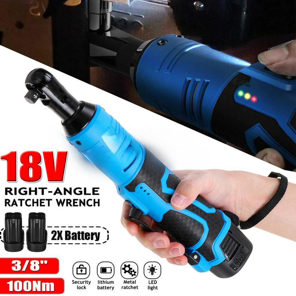 18V  3/8" 100N.m Electric Wrench Cordless Ratchet Rechargeable Scaffolding Right Angle Wrench with  2 Battery Charger Power Tool 18V