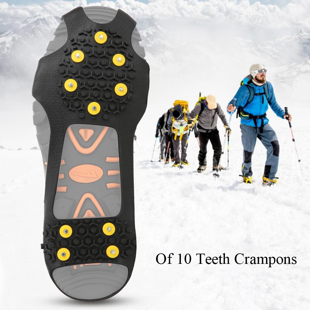 A Pair 10 Teeth Anti Skid Ice Cleat Shoe Cover Grips Spikes Climbing Crampons for Outdoor Hiking