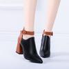 Autumn and Winter New High-heeled Thick-heeled Martin Boots Fashionable Pointed Women's One-word Buckle Belt Color Matching Short Boots Women