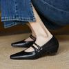 Fashion NEW Spring/Autumn Women Pumps Genuine Leather Shoes for Women Square Toe Chunky Heel Shoes Concise Metal Buckle Mary Jane Shoes