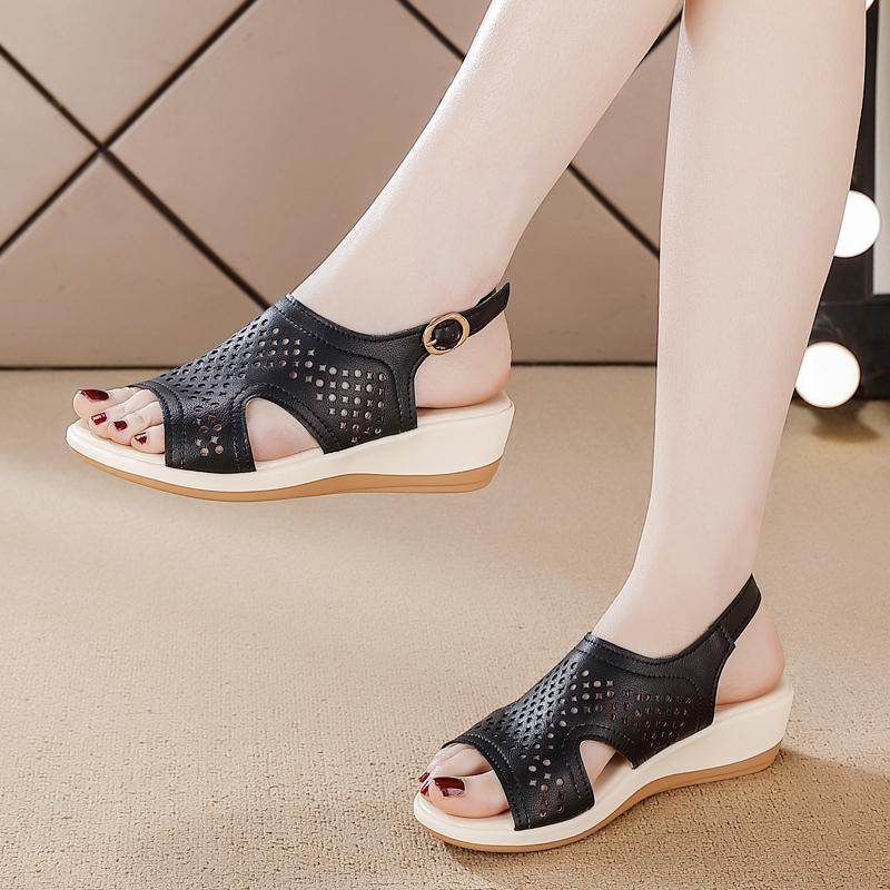 Fashion Women's Sandals Summer 2025 New Outdoor Sandals Flat Top High Quality Hiking Slope Heel Hollow Breathable Casual Shoes 35-40