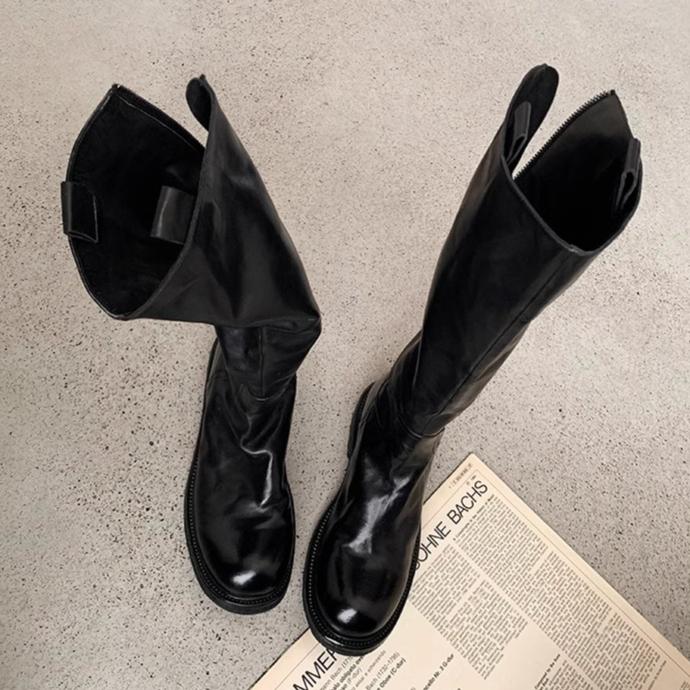 Knee High Boots Women Short Plush Snow Shoes Chunky Chelsea Retro Soft Leather Goth 2024 Trend Autumn Winter Fur New Botas Mujer