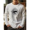 Men's Loose Fit Comfortable Sports and Leisure Mountain Compass Pattern Printed Round Neck Long Sleeved T-shirt