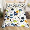 Kids Rocket Duvet Cover Twin Boys Space Planet Theme Bedding Set 3pcs Set Watercolor Spaceship Stars Universe Comforter Cover