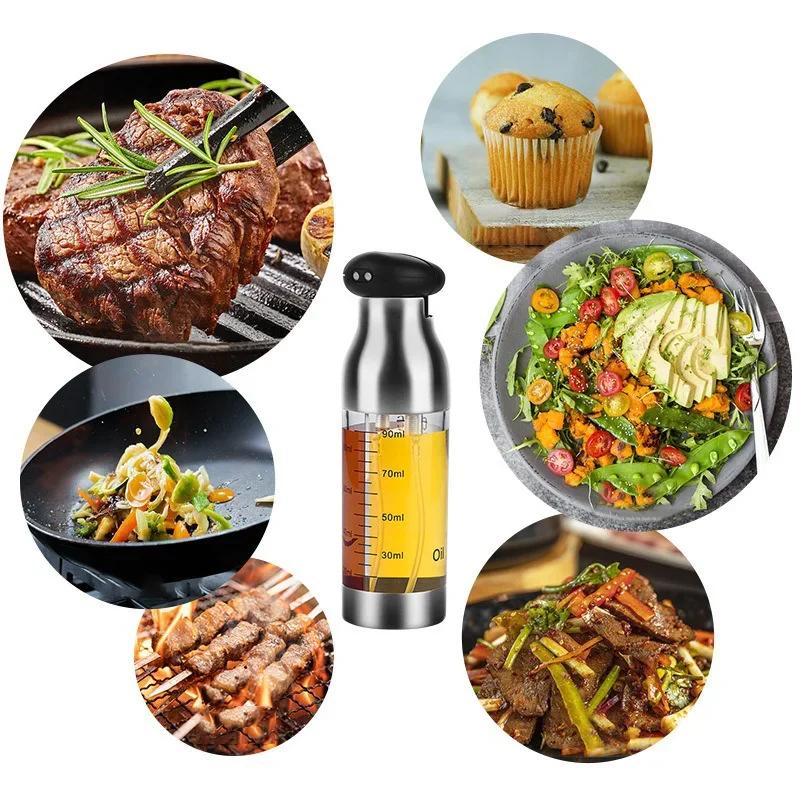 200ml Stainlness Steel Double-headed Oil Spray Bottle Olive Oil Vinegar Spray for Salad BBQ Oil Dispenser Cooking Baking Tools