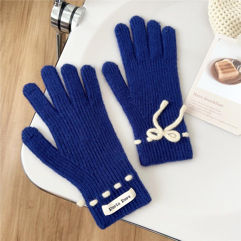 New Solid Color Gloves For Women In Winter Versatile For Students Cute Five Finger Knitted Knitted Couple Touchscreen Cute Warm Cycling