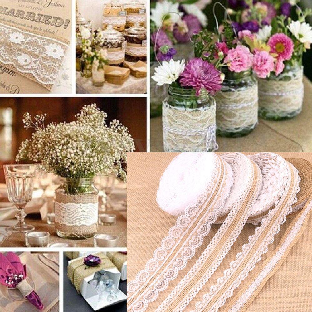 2M Мода DIY Поделки Праздничные Принадлежности Джутовая Лента Кружевная Отделка Края Натуральная Мешковина Рустик Свадьба