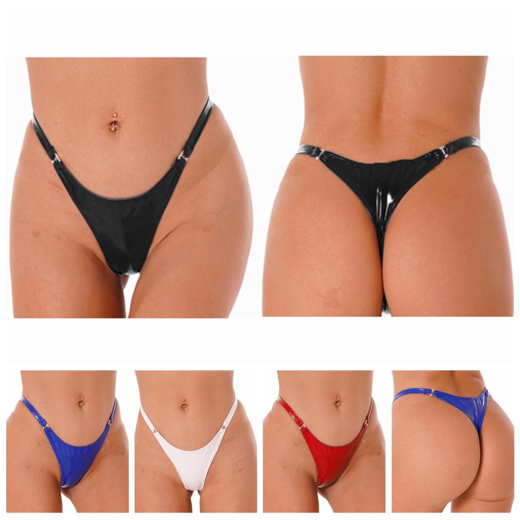 Women Sexy Patent Leather Panties Lingerie Wet Look Flashing Low-Rise Imitation Leather Underwear G-string Thong