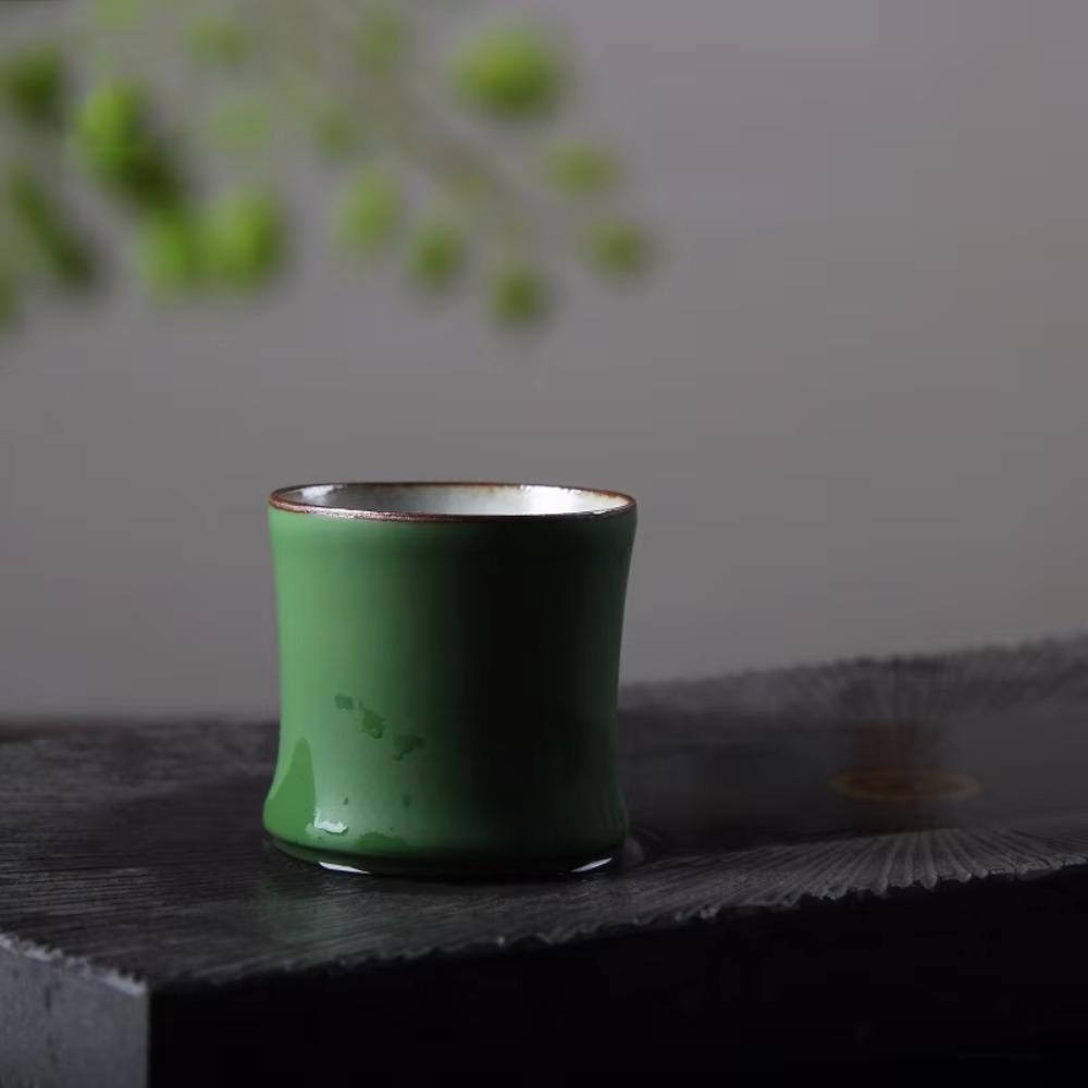 3pcs Master Cup Ceramic Bamboo Joint Tea Cup Simulation 90 Ml Kung Fu Tea Cup Chinese Style Green Teaware Mugs Gift