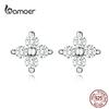 Tiny Ear Stud for Girl Genuine 925 Sterling Silver Clear CZ Flower Stud Earrings Easy Office