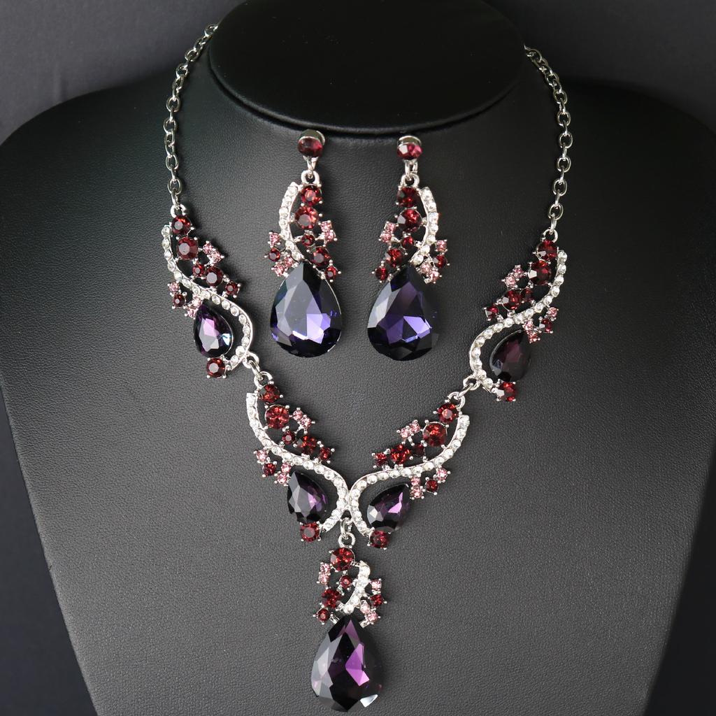 Set Of Necklace Earrings Set, Court Temperament Alloy Crystal Retro Necklace Set 2-Piece Set