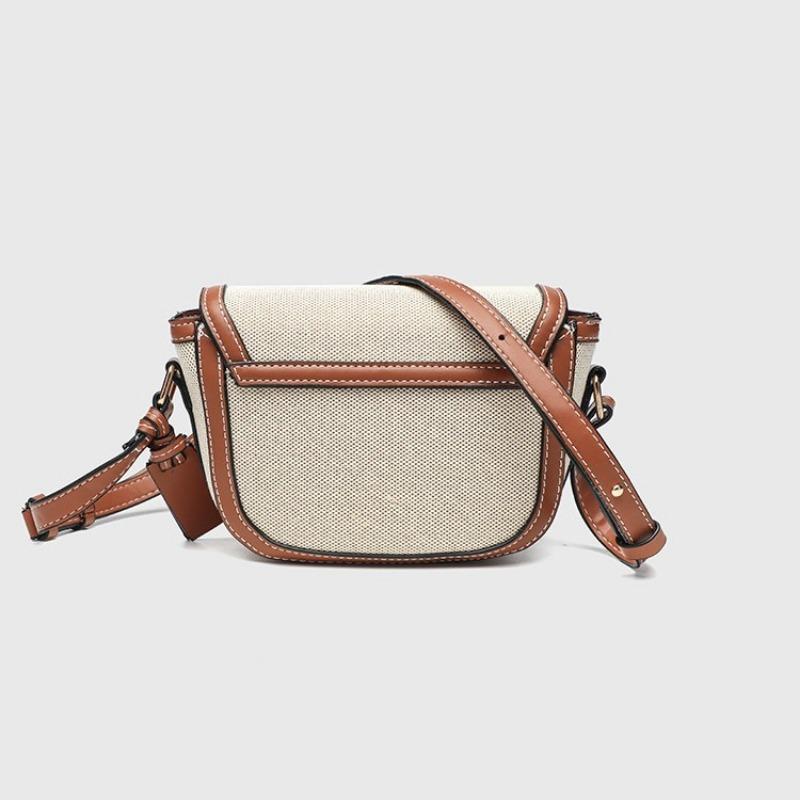Retro Saddle Bag Canvas Leather Splicing Crossbody Metal Buckle Decoration Shoulder Hundred Niche Armpit Bag