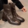 Women's Short Boots Spring Korean Style Square Head Thin Boots Short Boots Thick Heel Ankle Boots Women