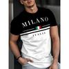 Summer Round Neck Italia Milano Letter Pattern 3D Print Top Fashionable Casual Short Sleeved Men's T-shirts