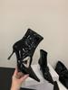 2025 Autumn New Pointed Thin Heel High Heel Temperament Thin French Fashion Sexy Rhinestone Buckle Short Boots