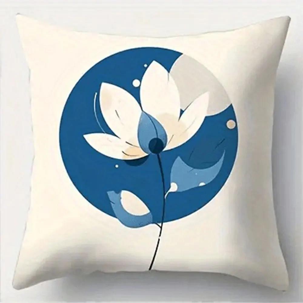 Blues Floral Simple Pattern Home Decor Pillowcase Living Room Sofa Polyester Cushion Cover with Zipper