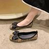Bow Leopard Shallow Mouth Slip Womens Dress Casual Shoes Soft Leather Dress Flat Shoes Single Shoes