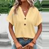 European and American New Women's Clothing Fashion Casual Solid Color Button V-neck T-shirt Women