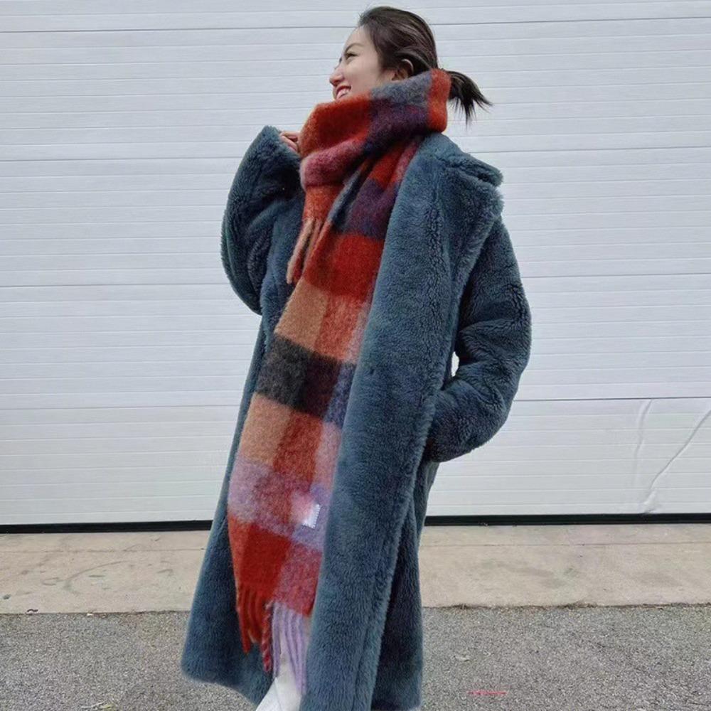 Versatile Four Color Cashmere Scarf Long Tassel Rainbow Winter Plaid Shawl Gradient Tie Dye Scarf