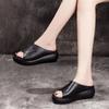 Hot Selling True Soft Leather Thick Sole Soft Sole Mom Slippers Women's Summer Outerwear 2025 New Fashion Slope Heel Sandals