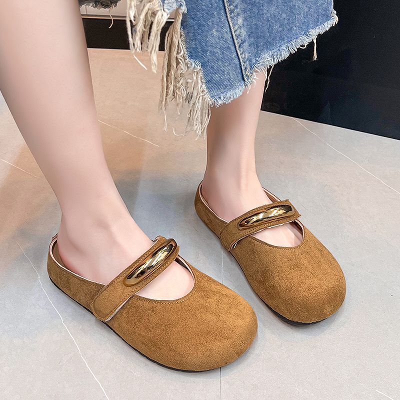 2025 Spring and Summer French Niche Retro Bag Head Wearing Half Slippers Temperament with Skirt Mary Jane Evening Shoes