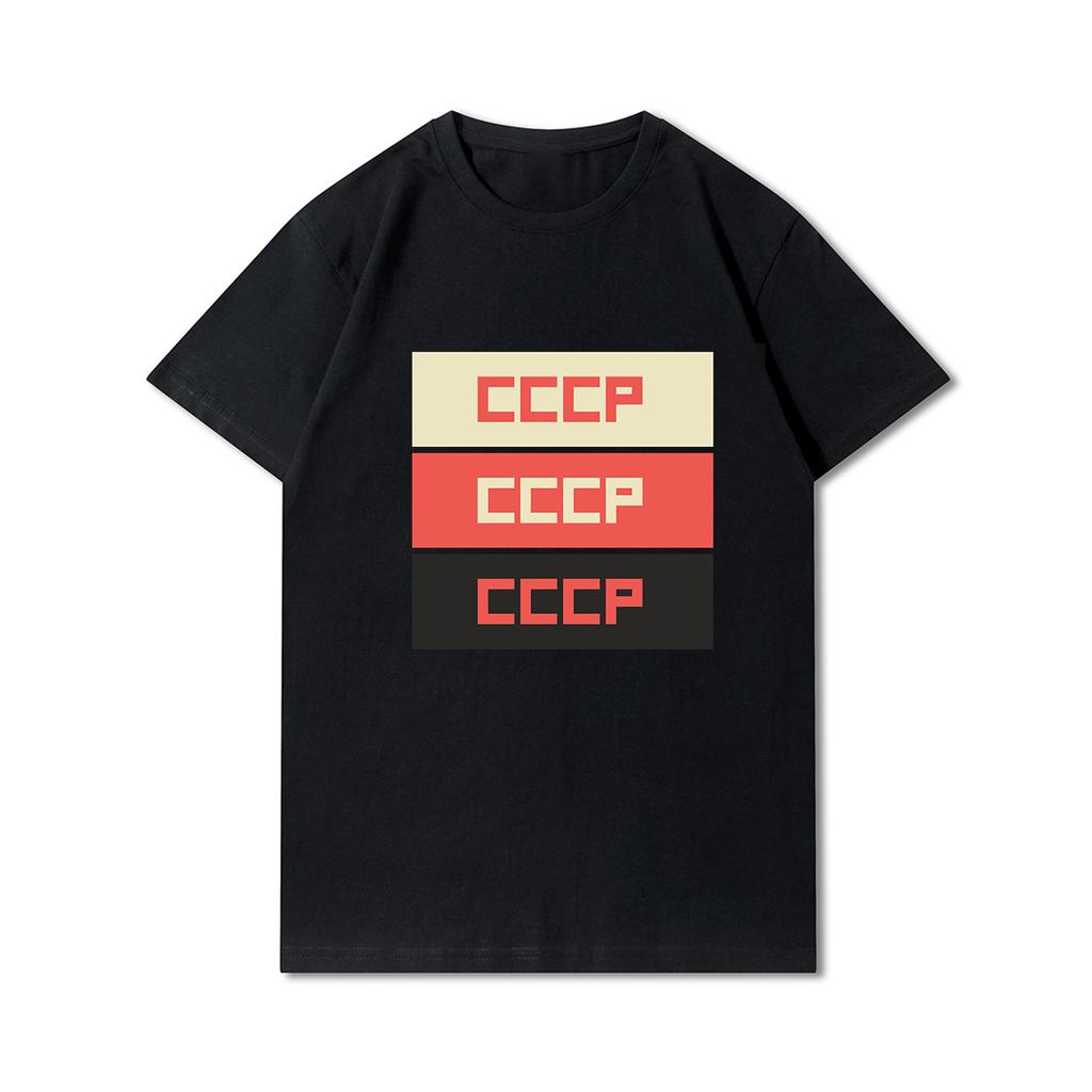 Plus Size Summer Men T Shirts Cccp Printed Casual Oversize Short Sleeves Tops 100% Cotton Outdoor Tees