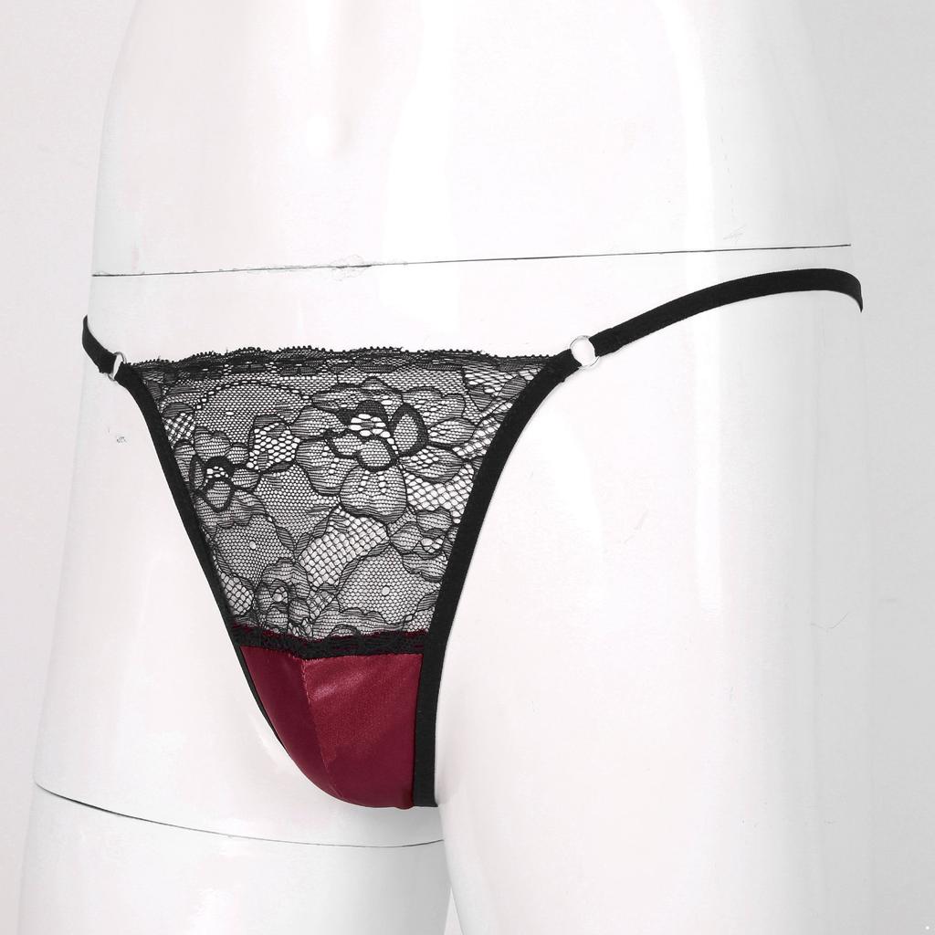 Sexy Men Sissy Sheer Lace Underwear Thong Crossdress T-back Brief Panties