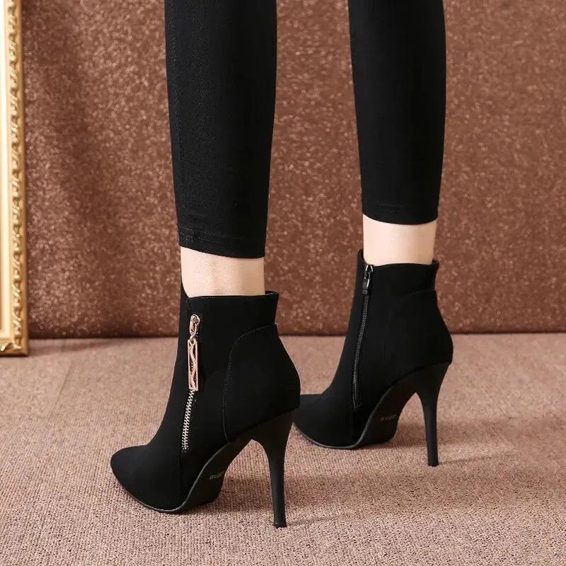 Fashion Fashion Women Boots Autumn Ankle Boots for Women Thin Heel Zipper Casual Female Shoes Leather Boots Botas Women Shoes