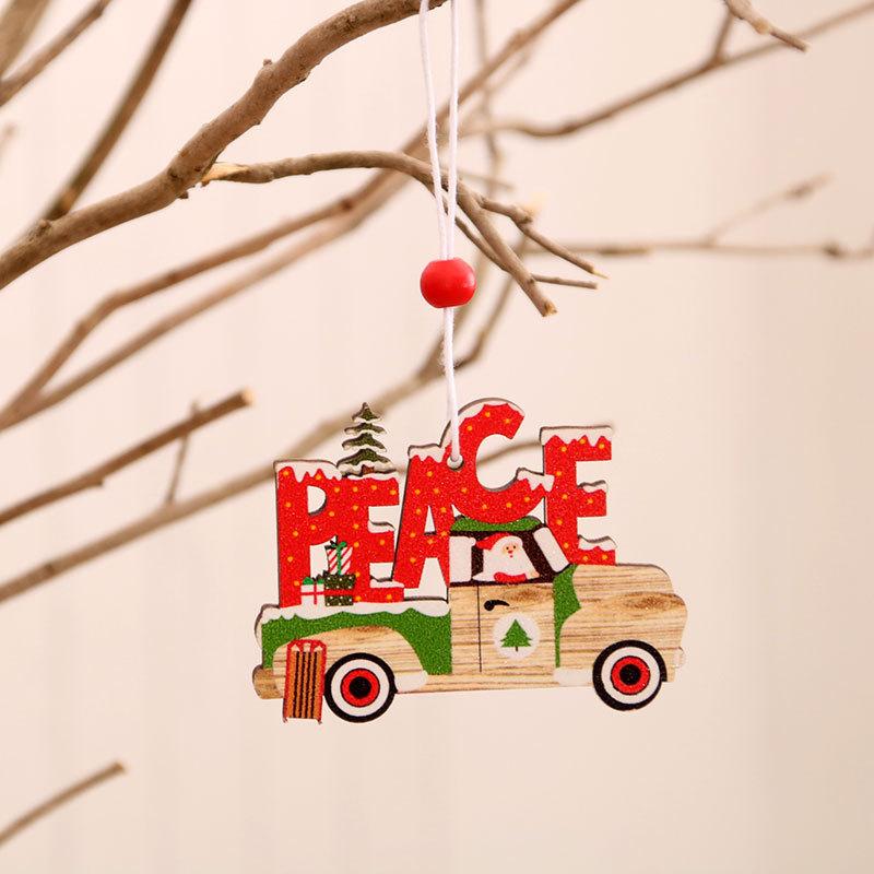Christmas Painted Wooden Pendant Christmas Decorations Christmas Tree Colorful Old Man Car Pattern Pendant