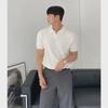 Men's Slim Fit Korean Style Short-Sleeve Polo Shirt, Solid Color, Casual Knitted Top