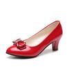 Women's Dress Shoes Patent Leather High Heel Shoes Medium Heel Office Women's Shoes Metal Bow Shoes