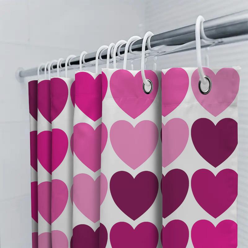 Bright Pink Deep Red Heart Shower Curtain Set for Bathroom Decor 3D Printed Fabric Waterproof Bathroom Accessories Perfect Gift