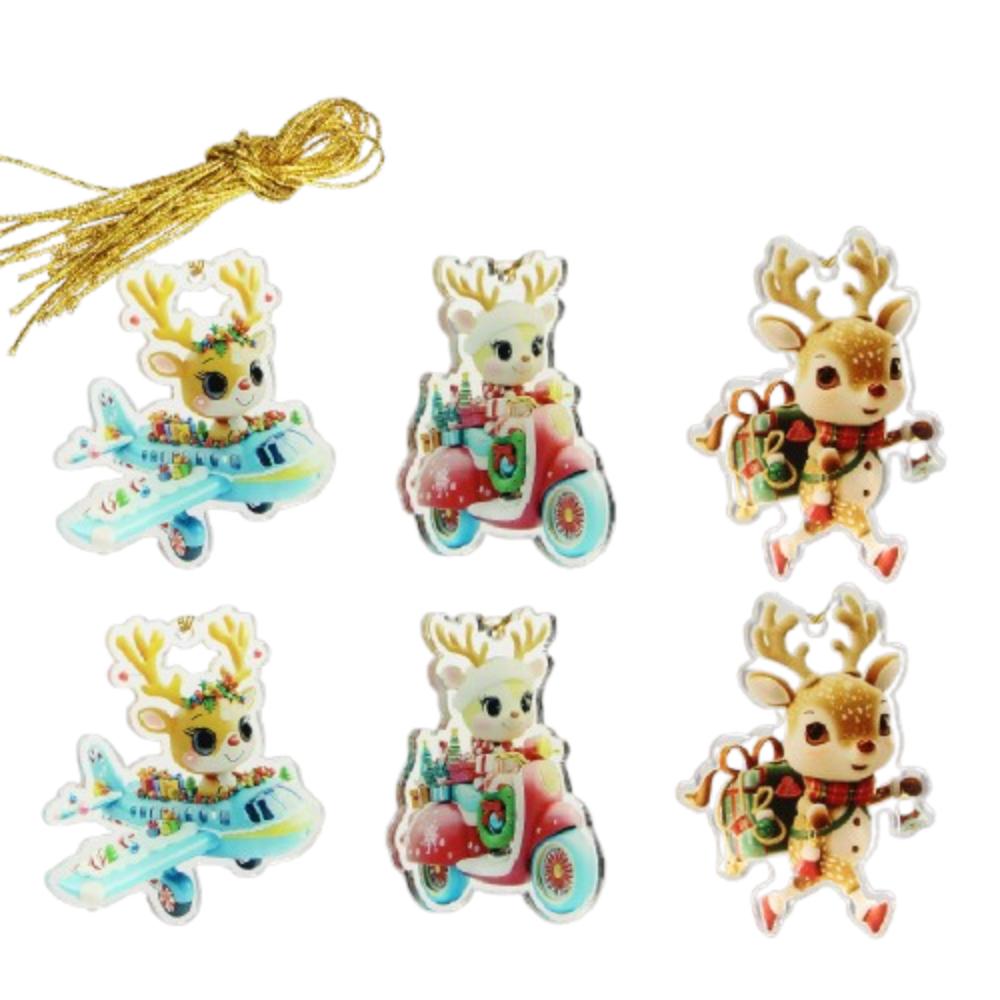 6Pcs Santa Acrylic Cartoon Pendant Snowman Christmas Tree Hanging Ornament  Home