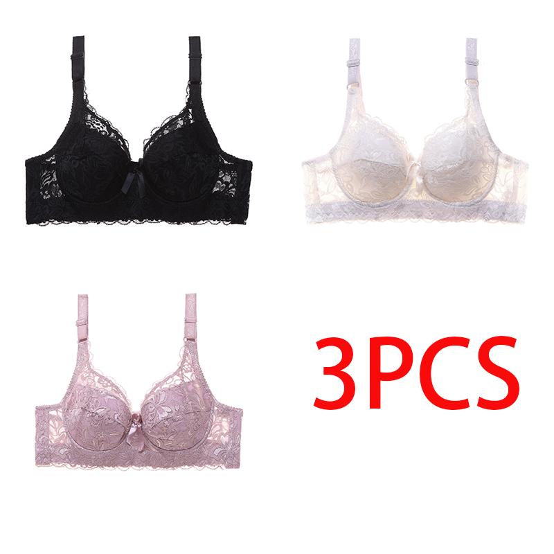 36-46 Plus Size Women Ultrathin Bra Underwire Push-Ups Lace Bras Brassiere Larger Breast Solid Color 3/4 Big Cup