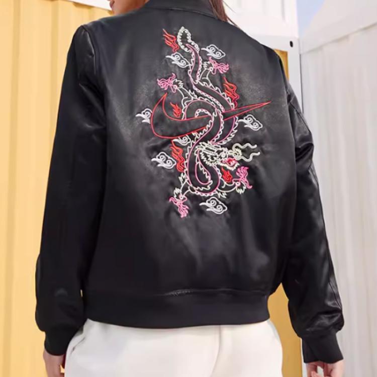Nike Lunar New Year Collection FW23 Dragon Year Embroidered Casual Sports Jacket Women Jacket Black FZ6533-010