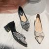 Women's Luxury High Heels Pointed Shallow Mouth Style Bow Water Diamond Large Size 34-43 Casual High Heels Single Shoes
