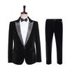 Men's Black Velvet Rhinestone Stage Suit with Peak Lapel