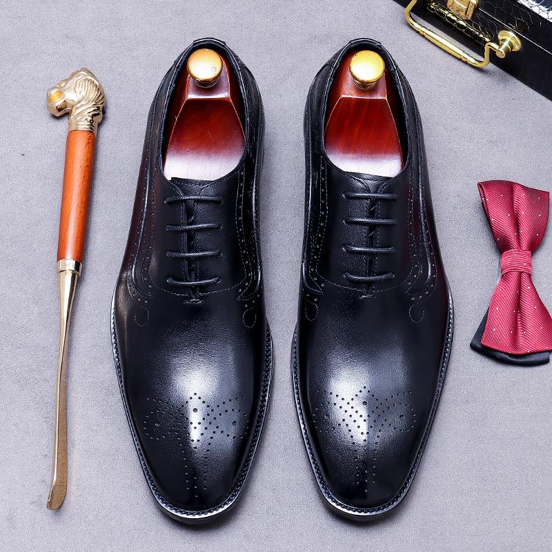 Luxury Men's Oxfords Genuine Leather Brogue Brown Lace Up Wingtip Dress Shoes for Men Office Wedding Party Formal Footwear
