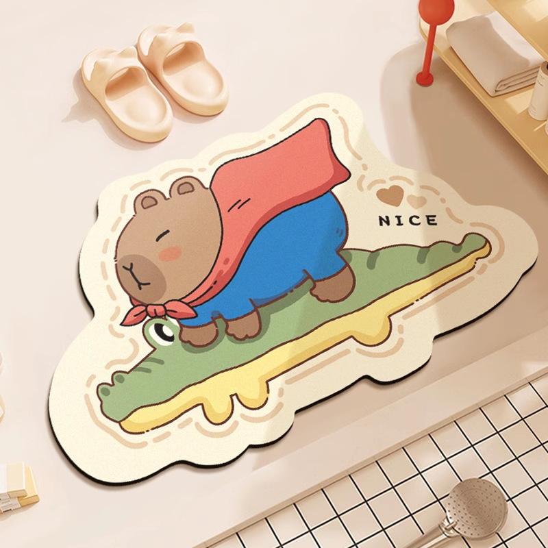 Cartoon Bathroom Absorbent Mat Toilet Dirty and Non-slip Mat Household Toilet Door Quick-drying Diatom Mud Mat