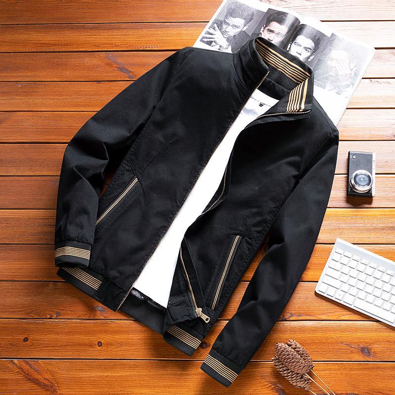 Spring Autumn Men Cotton Jacket Stand Collar Solid Male Fashion Casual Windbreaker Bomber Jacket Coat Outwear