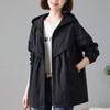 Windbreaker Jacket for Women In Spring and Autumn, Casual, Versatile, Plus Size, Loose Fit, Hooded, Medium To Long Length Jacket, Women's Clothing