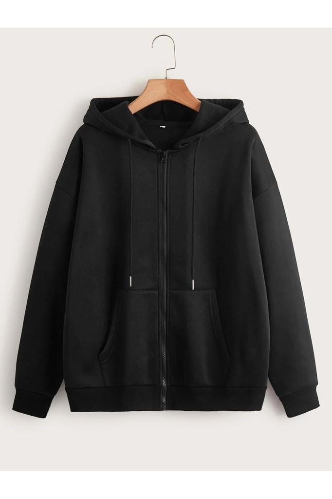 Women's Style Big Size Sweatshirt Zippered Hooded Oversize Sweatshirt