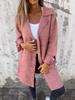 Autumn and Winter Women's Solid Color Flip Tie Pocket Cardigan Single Breasted Mid Length Jacket