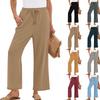 Women's High Waist Adjustable Knot Flowy Cotton And Linen Trousers Wide Leg Pants