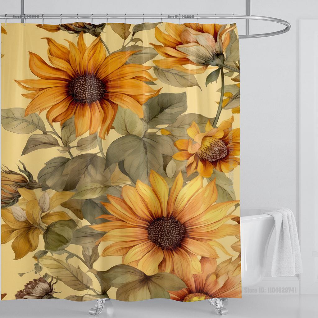 Sunflower Flower Shower Curtain Waterproof Shower Curtain Polyester Fabric 3D Printed Curtain Bathroom Decoration With Hooks