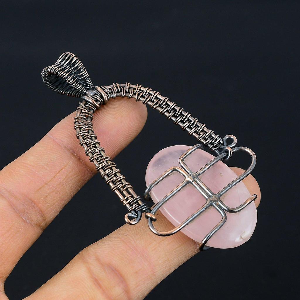 Rose Quartz Jewelry, 999 Copper Wire Wrapped Pendant Handmade Gemstone Jewelry, Gifts For Wife Brand New Pendant