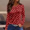 Women's Fashion Hem Slit Casual Christmas Printed Round Neck Long Sleeve Top
