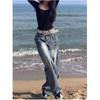 Women's Spring and Autumn Vintage Old Wide Leg Jeans Personalized Mid Waist Drag Floor Trousers
