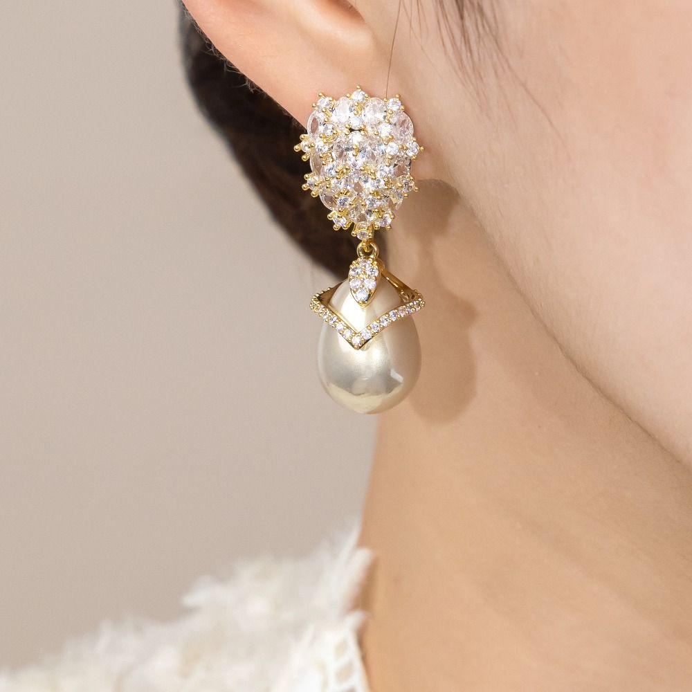 Elegant Rhinestone Drop Earrings Pearl Vintage Long Earrings Crystal Stud Earrings Girls Gift